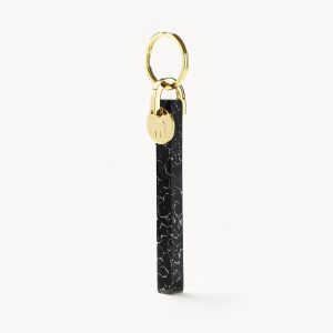 Bar Keychain in Black Marble - Gold