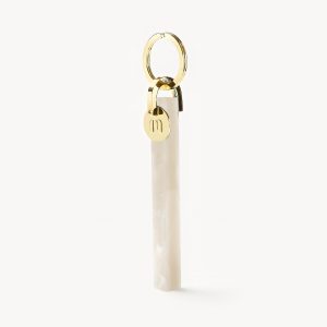 Bar Keychain in White Shell - Gold