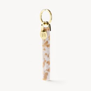 Bar Keychain in Taupe Shell - Gold