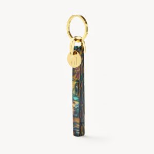 Bar Keychain in Green Tortoise - Gold