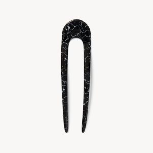 French Hair Pin in Black Marble