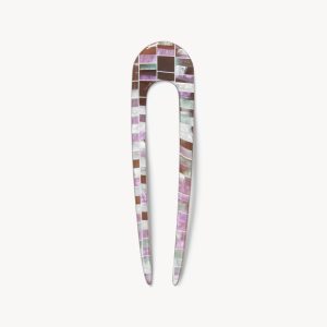 French Hair Pin in Brown Shell Checker