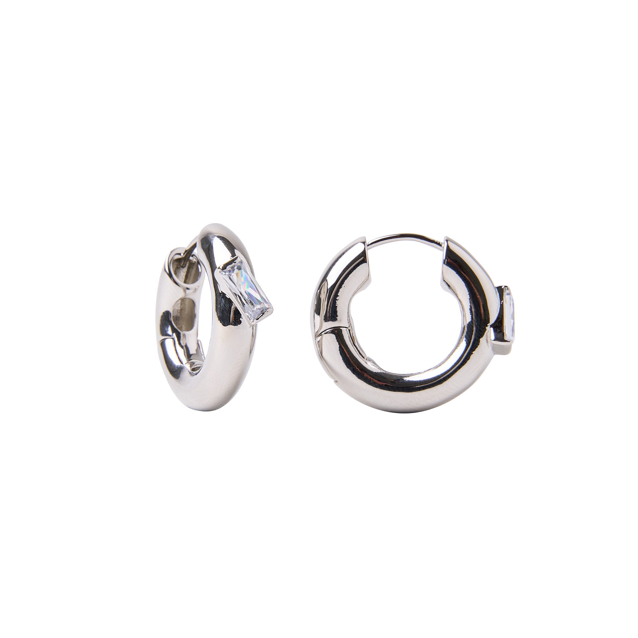 Chunky Hoops in Silver with Stone