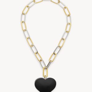 Grande Heart Pendant Necklace in Black
