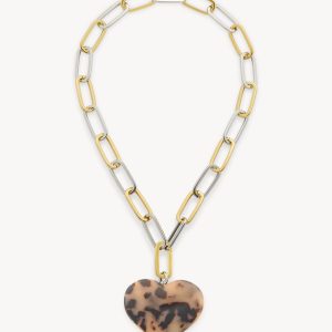 Grande Heart Pendant Necklace in Blonde Tortoise