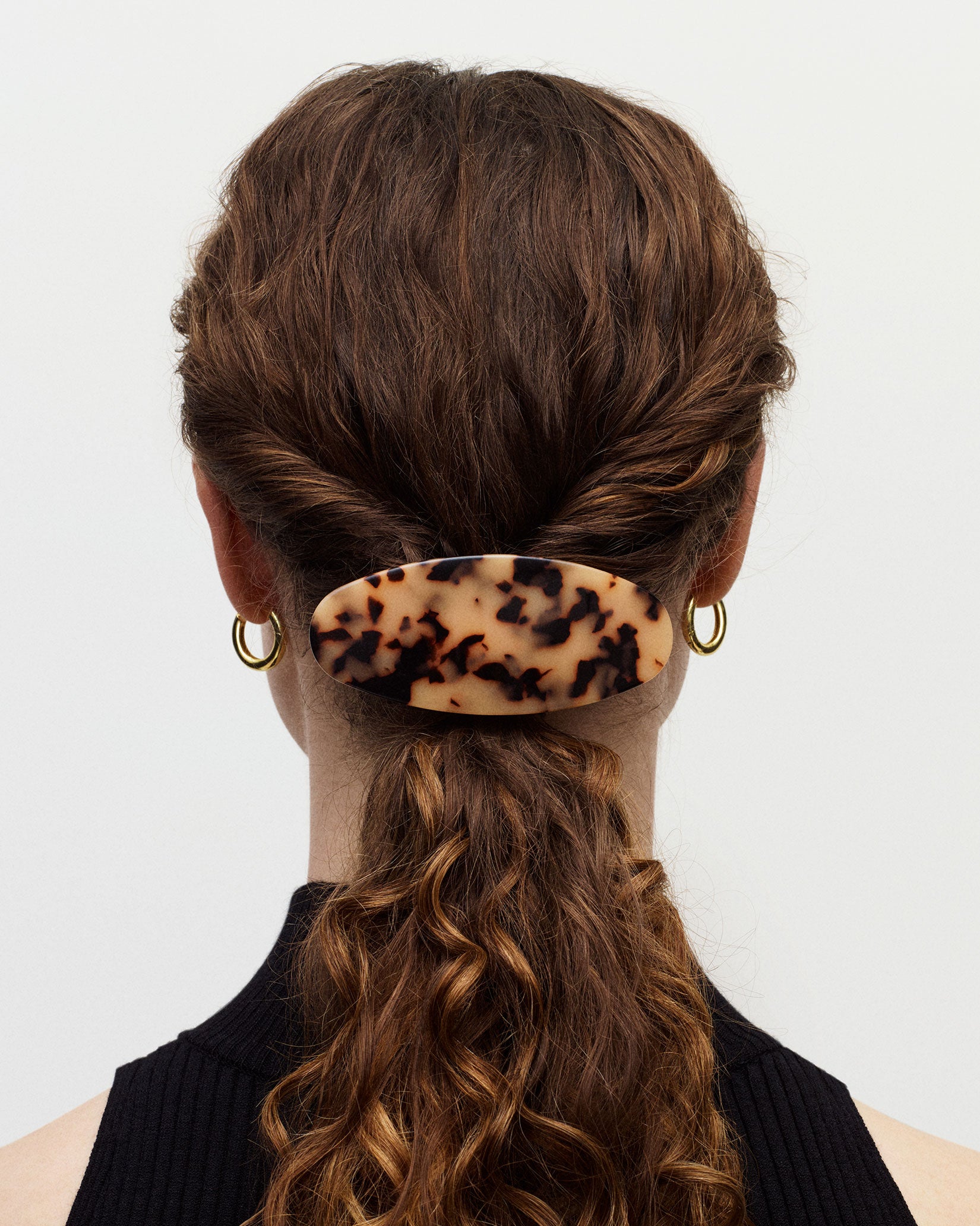 Jumbo Oval Barrette in Brown Shell Checker - Image 3