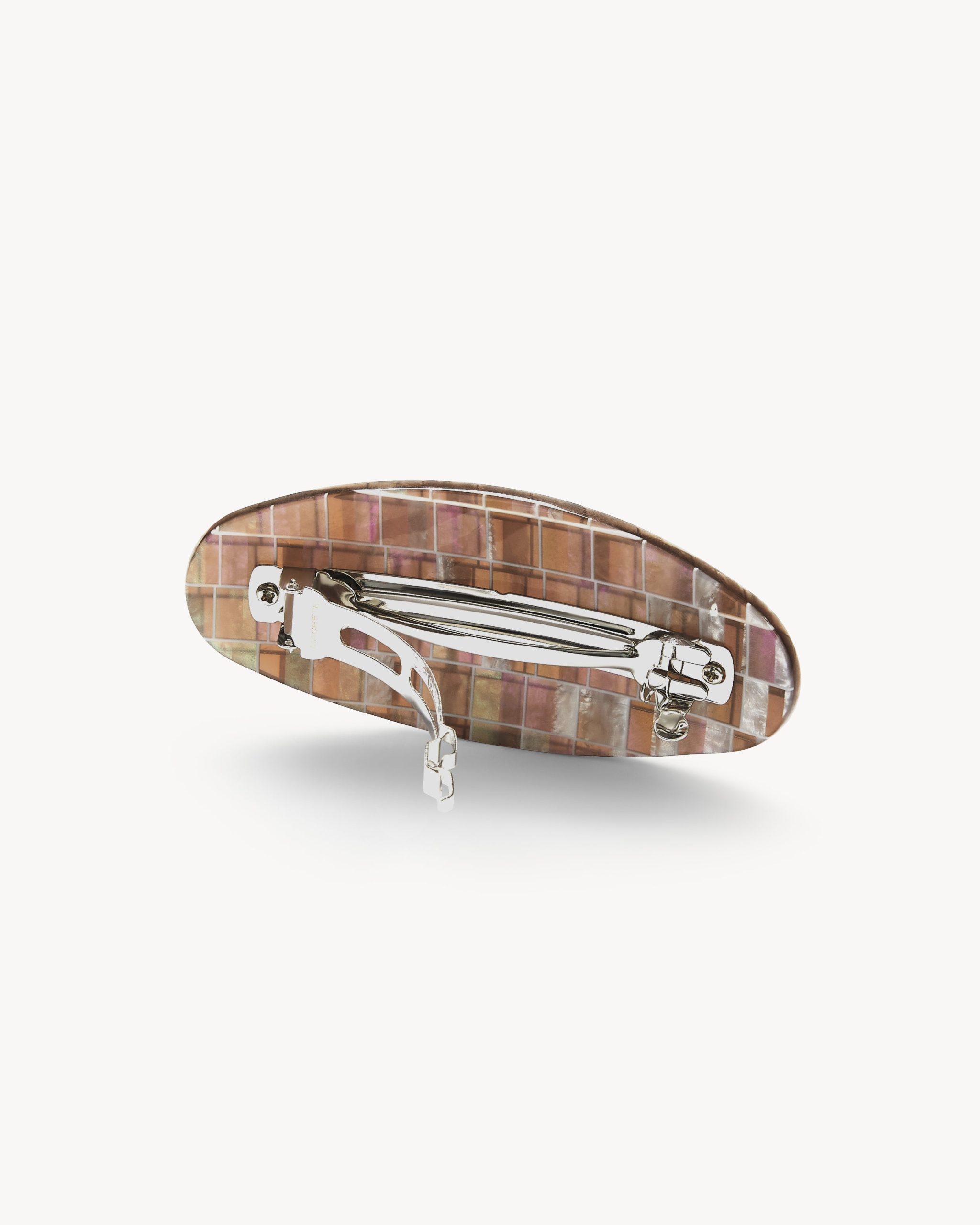 Jumbo Oval Barrette in Brown Shell Checker - Image 2