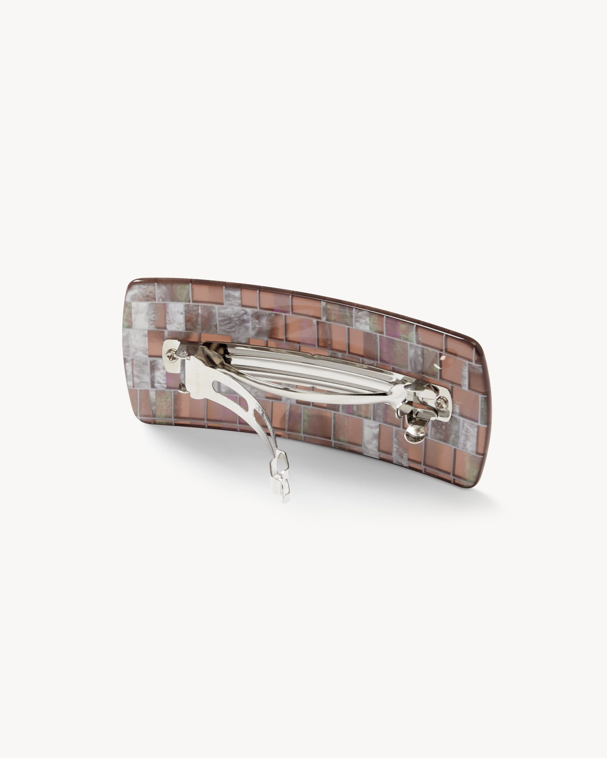 Jumbo Box Barrette in Brown Shell Checker - Image 2