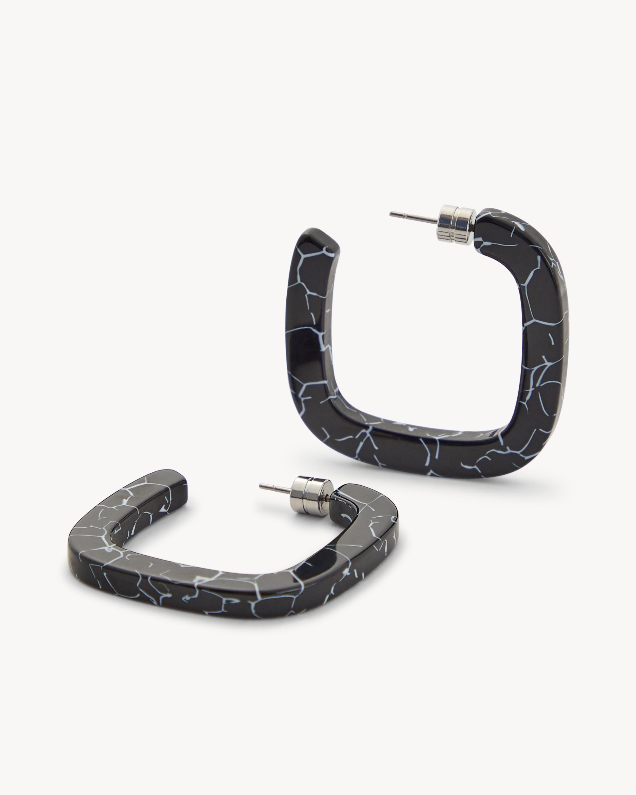 Midi Square Hoops in Black Marble - Image 3