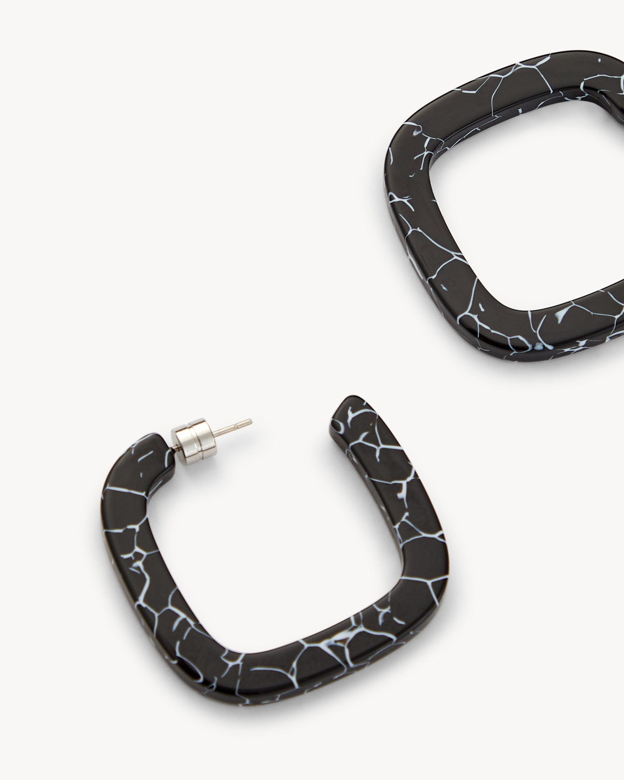 Midi Square Hoops in Black Marble - Image 2
