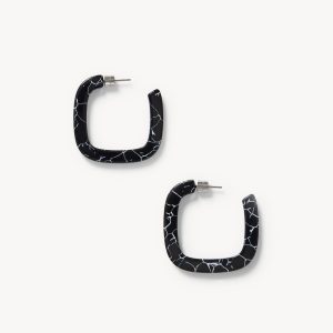 Midi Square Hoops in Black Marble