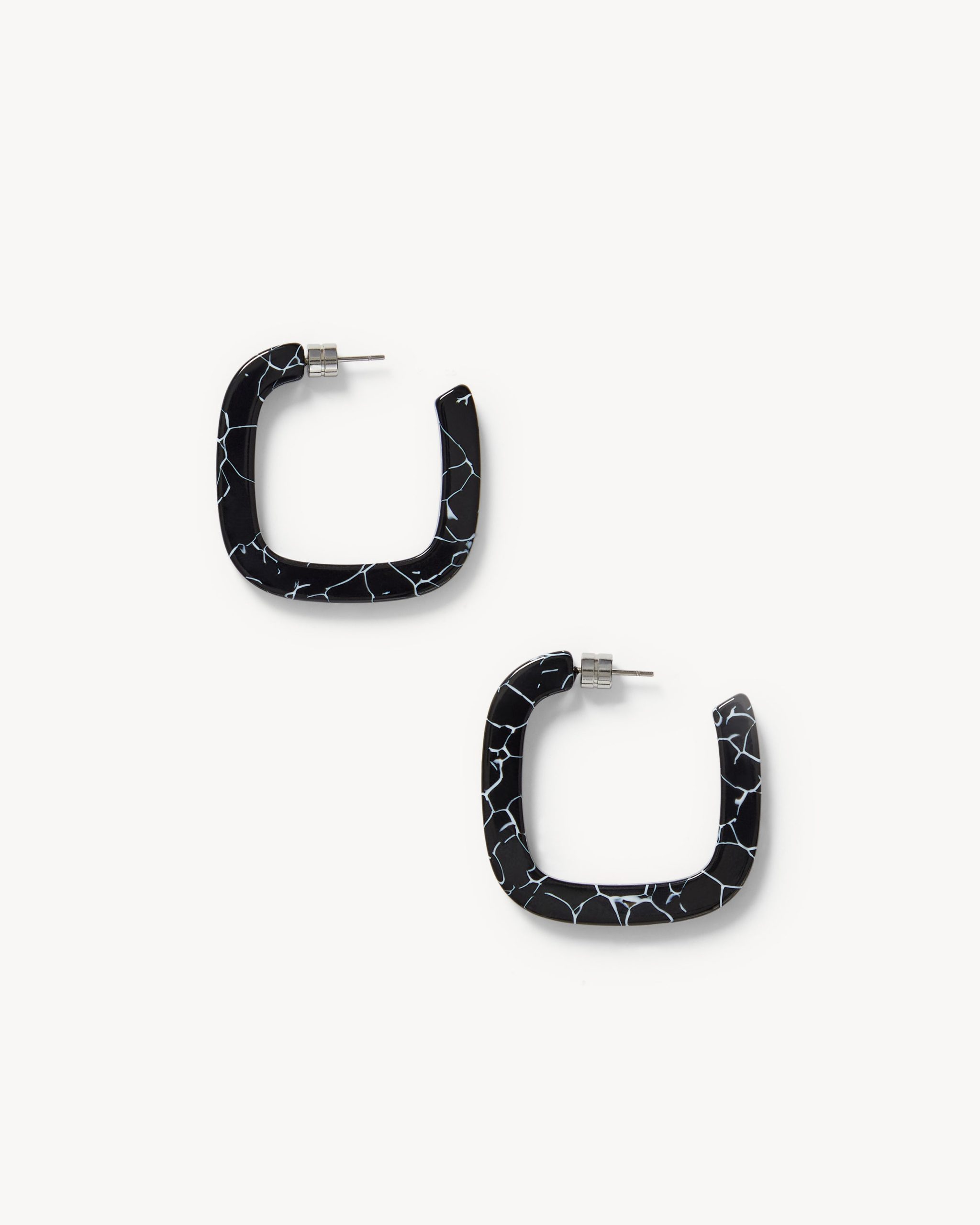 Midi Square Hoops in Black Marble
