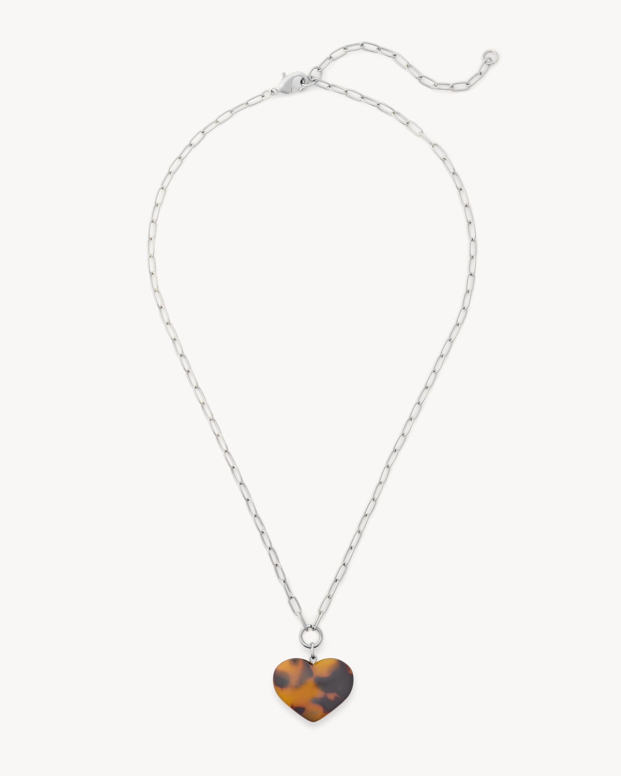 Midi Heart Pendant Necklace in Classic Tortoise - Image 3