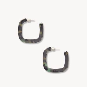 Midi Square Hoops in Fog Tortoise