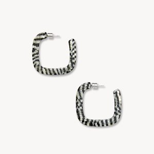 Midi Square Hoops in Perle Noir