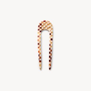 Mini French Hair Pin in Tortoise Checker
