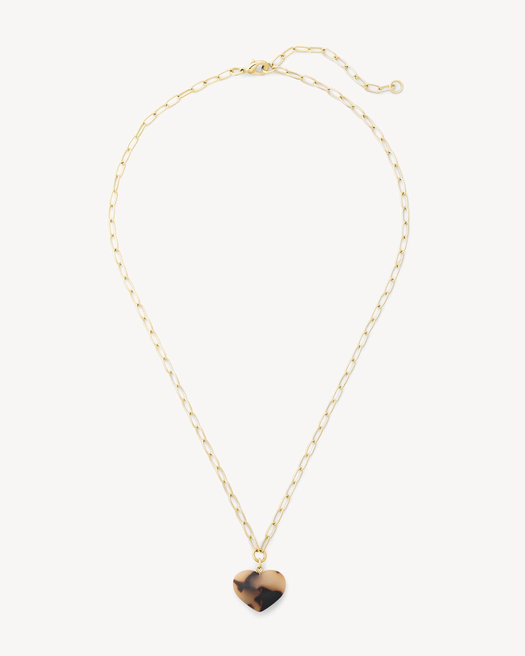 Mini Heart Pendant Necklace in Blonde Tortoise