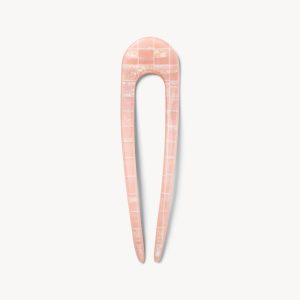 French Hair Pin in Apricot Shell Checker