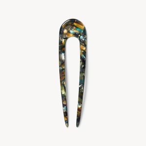 French Hair Pin in Green Tortoise