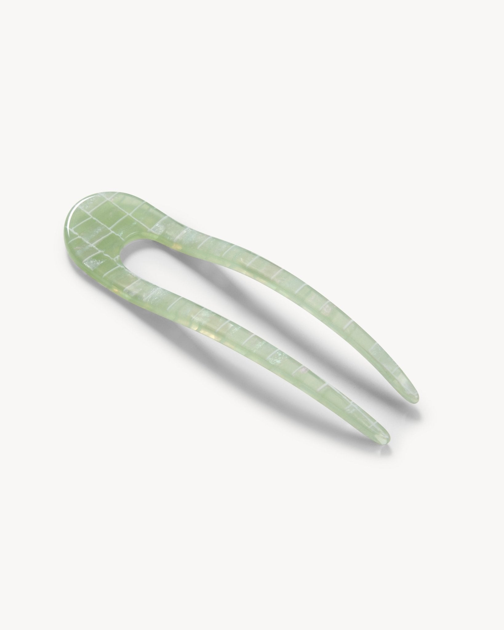 French Hair Pin in Mint Shell Checker - Image 2