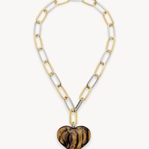Grande Heart Pendant Necklace in Tigers Eye
