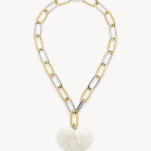 Grande Heart Pendant Necklace in White Shell