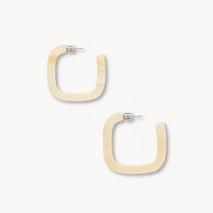 Midi Square Hoops in Alabaster