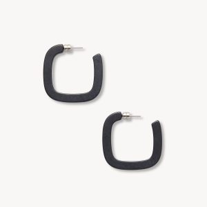 Midi Square Hoops in Black Matte