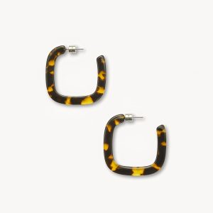 Midi Square Hoops in Dark Tortoise