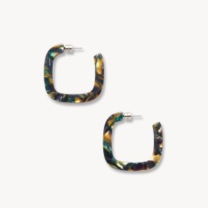 Midi Square Hoops in Green Tortoise