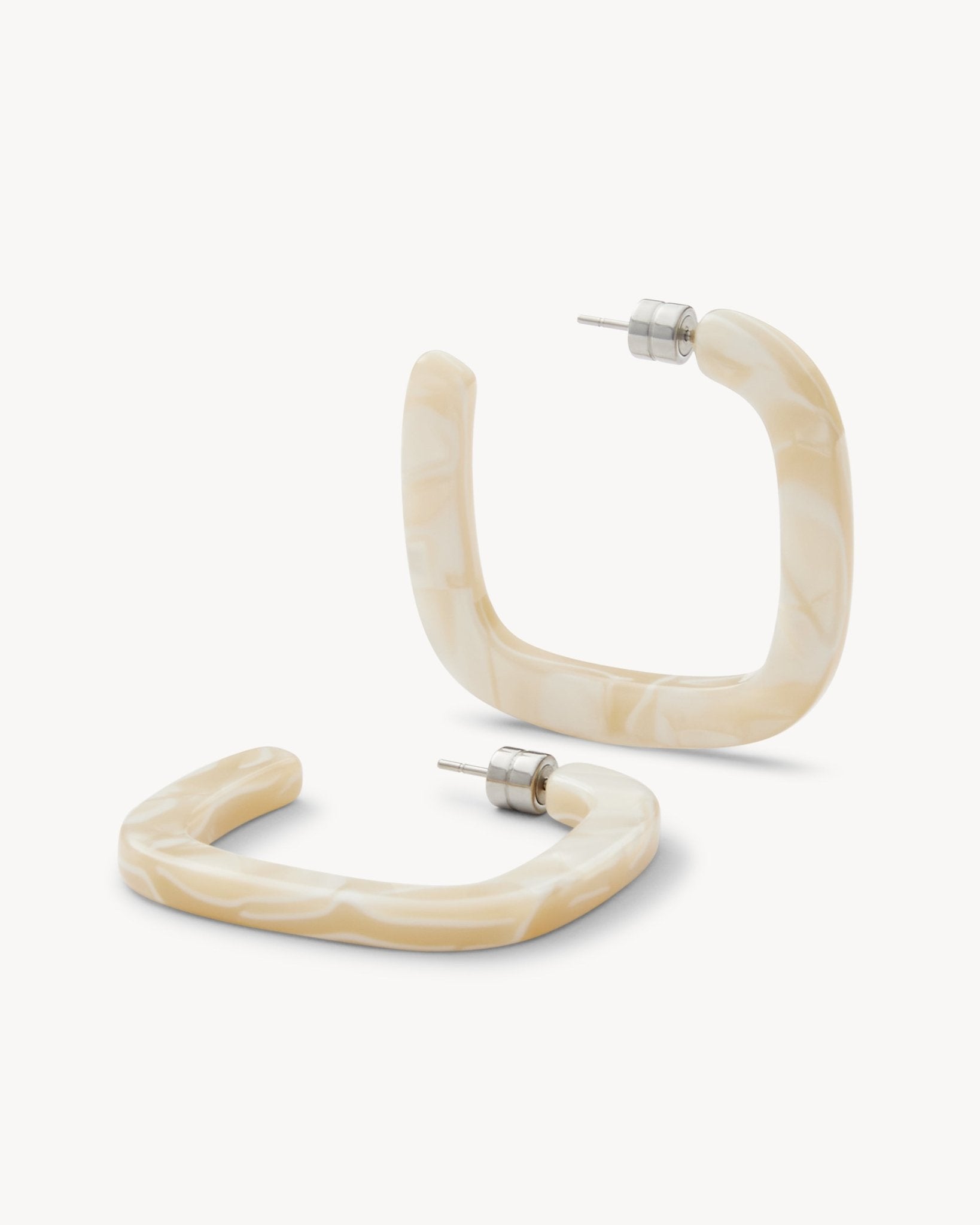 Midi Square Hoops in Ivory - Image 3