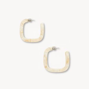 Midi Square Hoops in Ivory