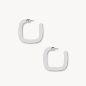 Midi Square Hoops in Light Grey Matte