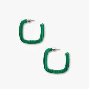 Midi Square Hoops in Malachite