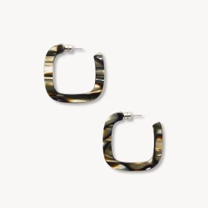 Midi Square Hoops in Midnight Horn