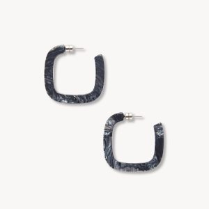 Midi Square Hoops in Obsidian