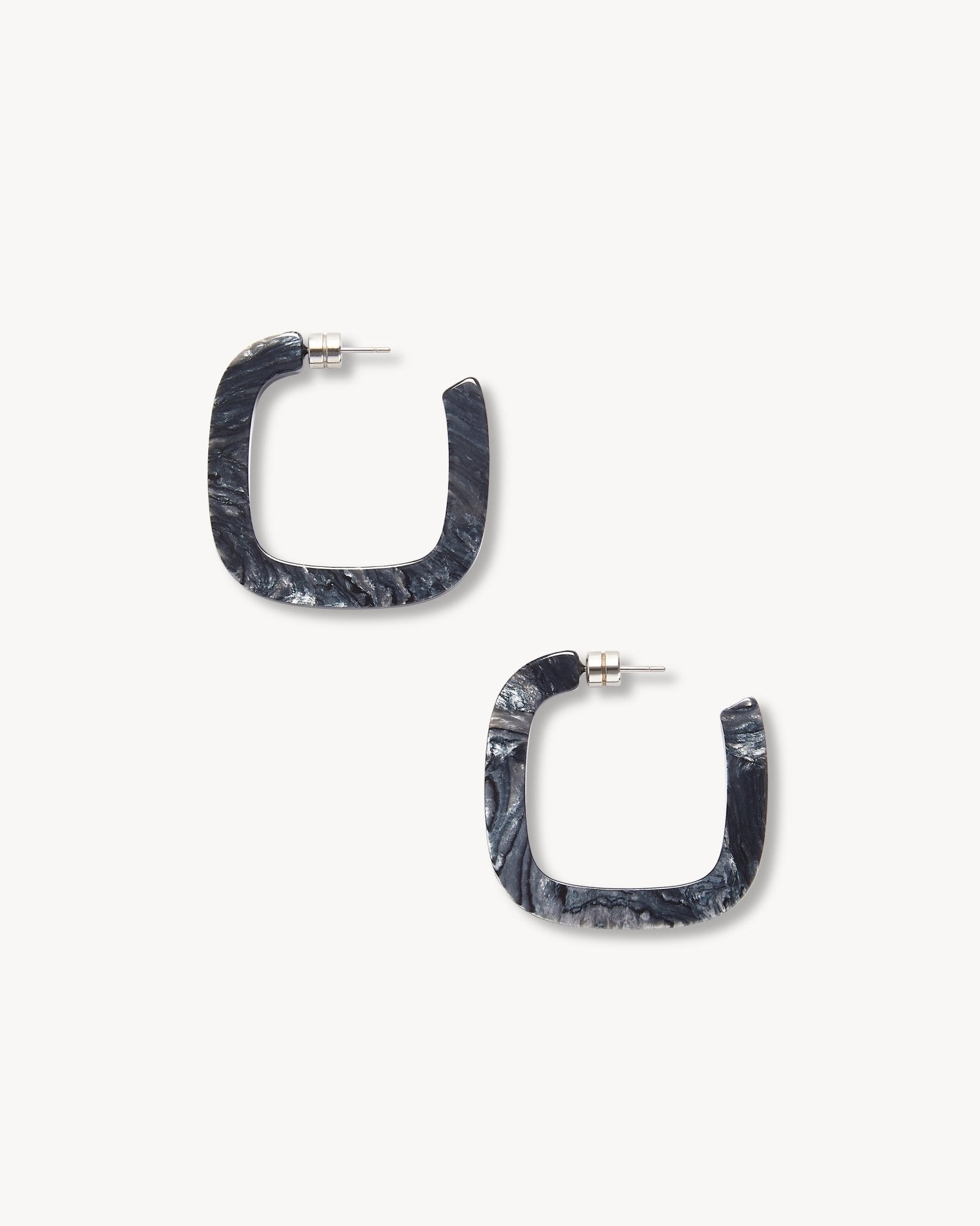 Midi Square Hoops in Obsidian