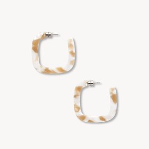 Midi Square Hoops in Taupe Shell