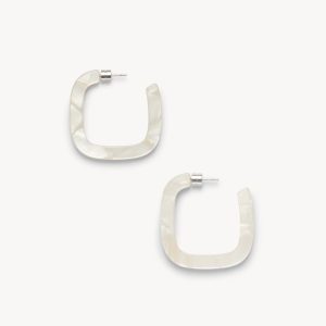 Midi Square Hoops in White Shell